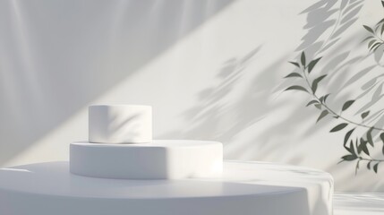 Abstract minimal scene with geometrical form Cylinder podiums in white colors Abstract background Scene to show cosmetic podructs Showcase display case 3d render : Generative AI