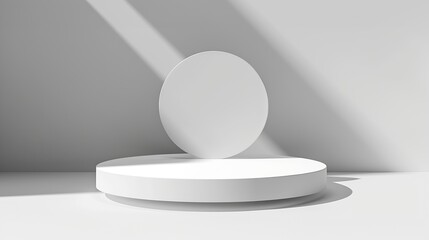 Abstract empty white podium on white background with shadow Mock up stand for product presentation 3D Render Minimal concept Display product Banner : Generative AI