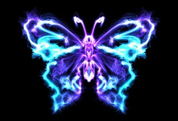 Blue glowing butterfly transparent energy flow, neon glow shining. Abstract effect with blurry particles, and bright light blue dynamic stripes. Digital art technology composition. Png