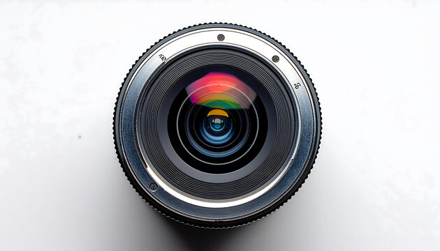 Macro shot of a camera lens on white background