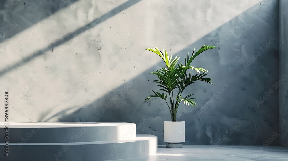 Poster 3d rendering of podium and plant : generative ai