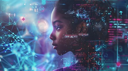 Image of data processing and chemical formula over biracial schoolgirl global science data processing and digital interface concept digitally generated image : Generative AI