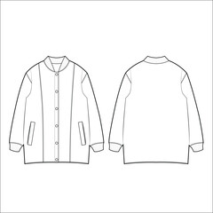 Oversized fit basic bomber jacket. Men's casual clothing. Vector technical sketch. Mockup template.