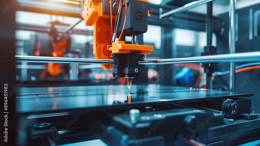 Poster electronic three dimensional plastic printer during work 3d printer 3d printing : generative ai