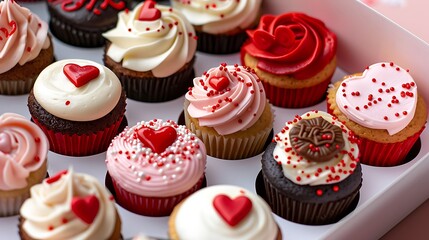 Assortment of Valentine's Day Cupcakes in a Box