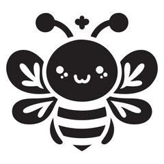 Cute bee icon, silhouette vector with white background