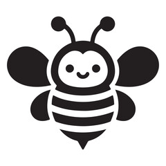 Cute bee icon, silhouette vector with white background