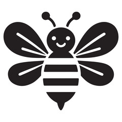 Cute bee icon, silhouette vector with white background