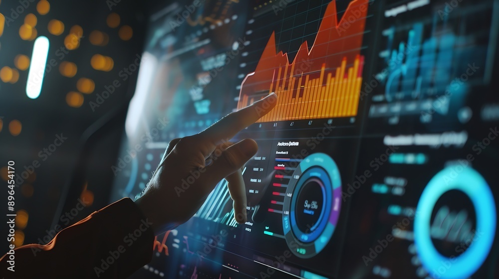 Poster Data analytics automated with AI technology Big data business analytics and artificial intelligence automation Dashboard report with sales and operations charts and KPI insights on tou : Generative AI