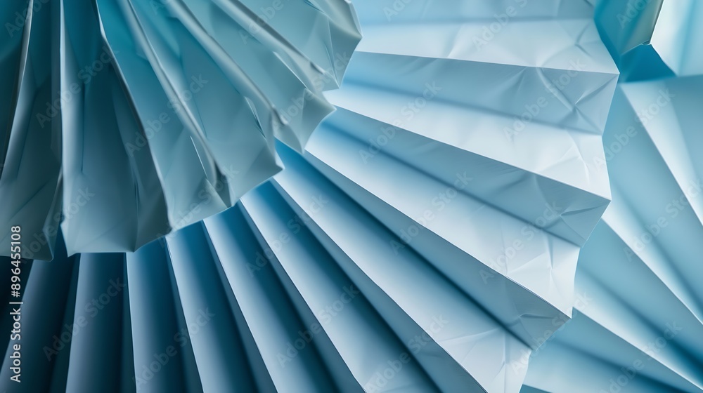 Aufkleber Bluewhite threedimensional background Paper fan pattern on dark background Geometric background with a threedimensional cardboard object Sometimes blurred abstract image : Generative AI