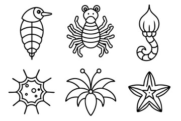 Set cute seahorses icons. Black seahorses with different silhouette on white background. 