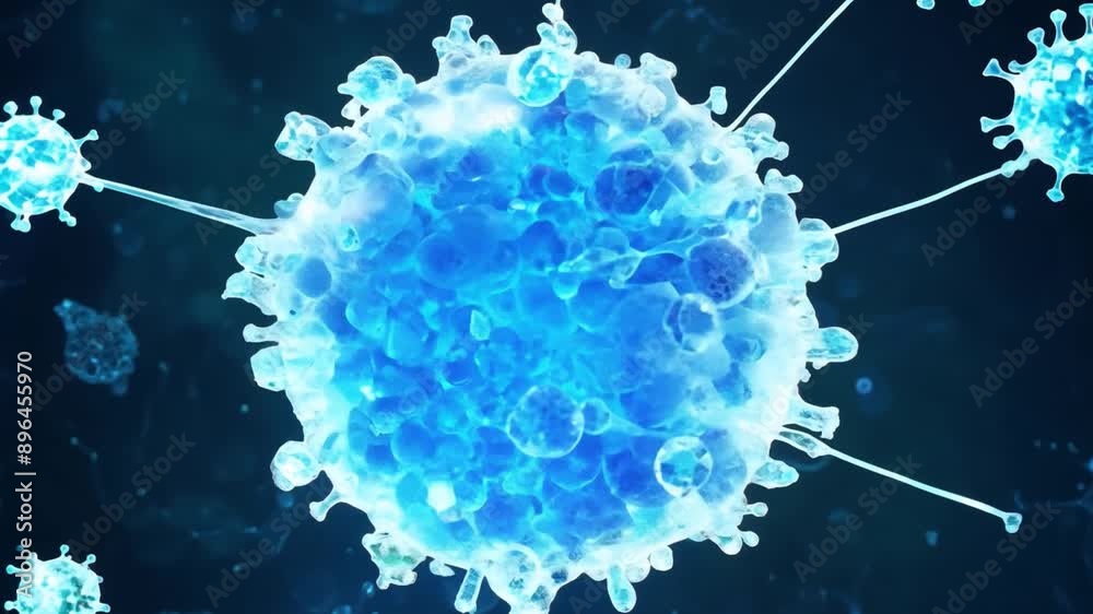 Leinwandbilder a close-up, microscopic view of a virus particle, highlighting its intricate structure and blue and 