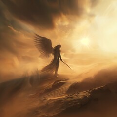 Ein Engel in einer W&uuml;ste mit einem Schwert in der Hand