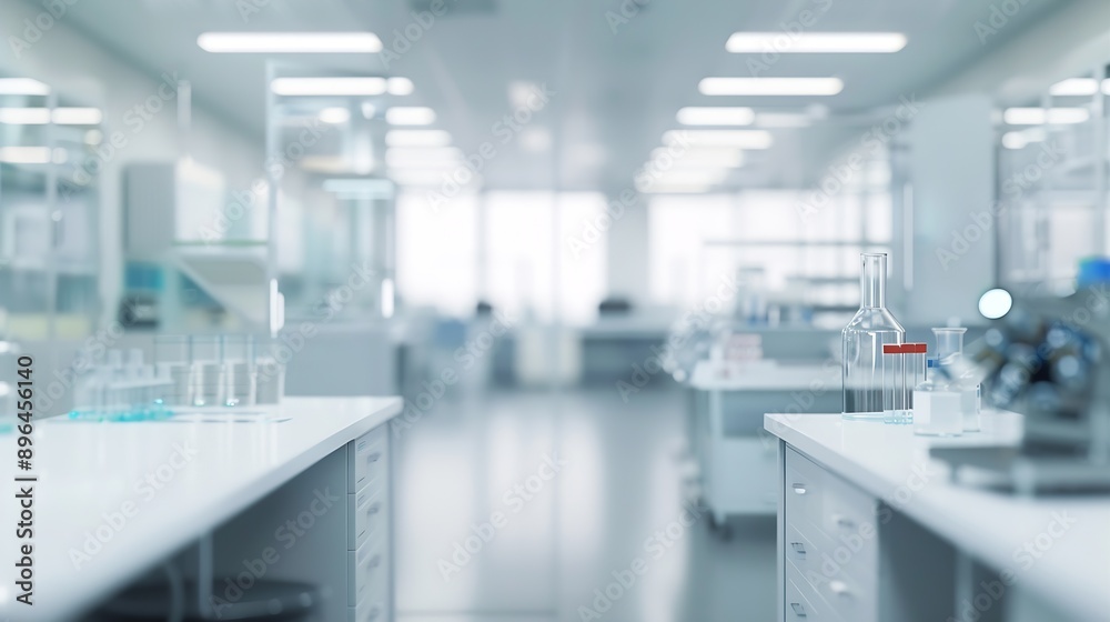 Poster abstract blurred science lab interior room blurry working space with defocused : generative ai