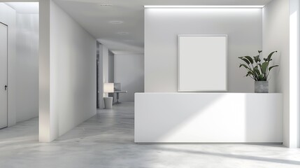 Obraz premium corporate branding identity logo display white blank frame mockup with modern business offices reception background as banner with copy space area mock up : Generative AI