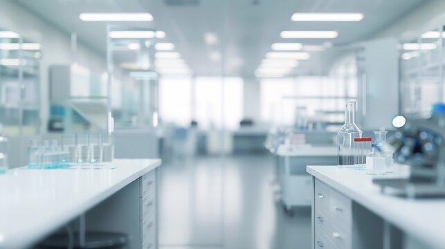 Abstract blurred science lab interior room blurry working space with defocused : Generative AI