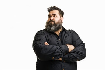 Bearded man large wearing black shirt white background