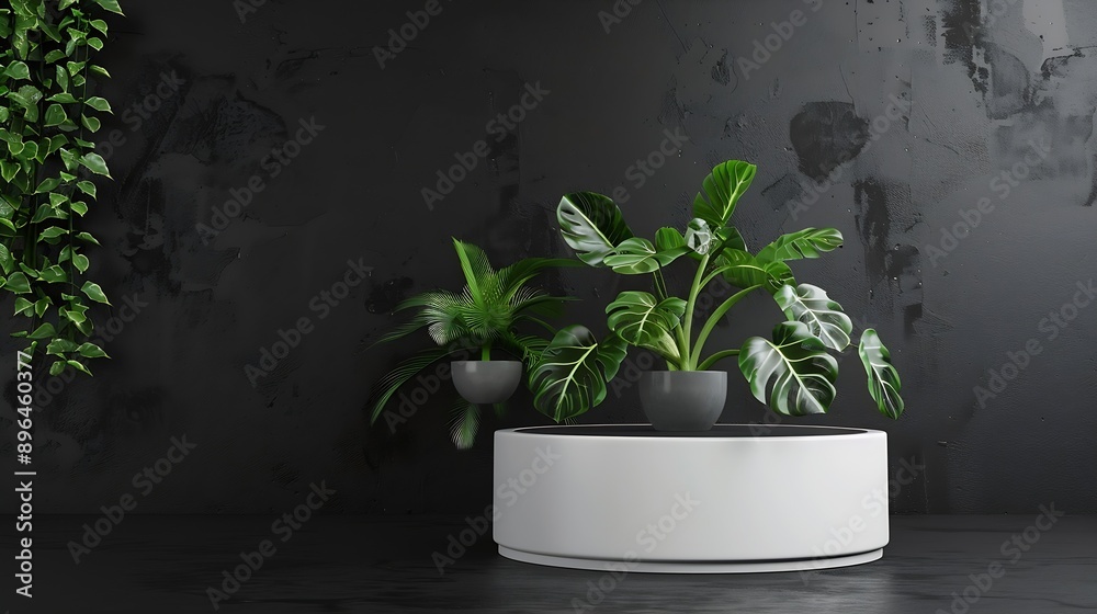 Poster 3d rendering of podium and plant : generative ai