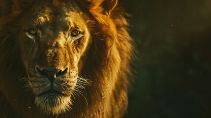 Naklejka premium lion with golden hair looking front : Generative AI