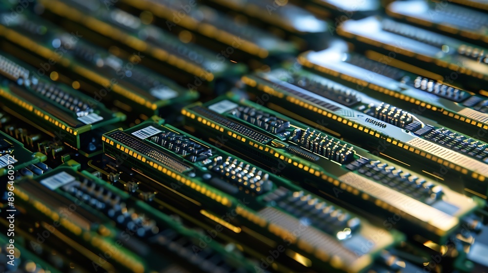 Fototapete RAM modules primarily used as main memory in personal computers workstations and servers Big closeup : Generative AI