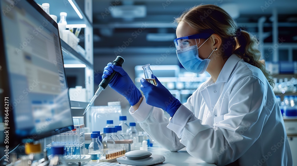 Poster female scientist working in the lab : generative ai