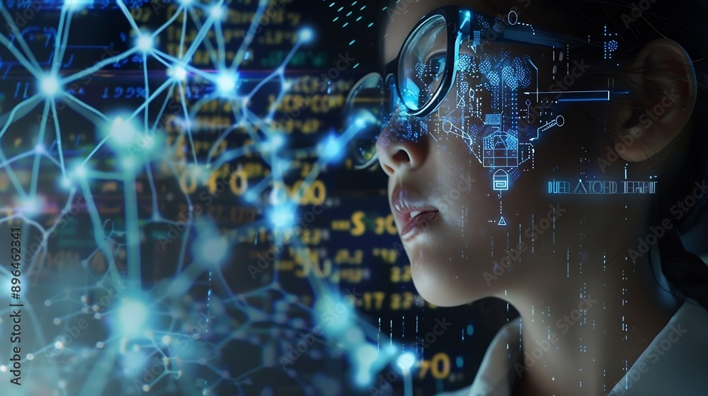 Aufkleber Image of data processing and chemical formula over biracial schoolgirl global science data processing and digital interface concept digitally generated image : Generative AI