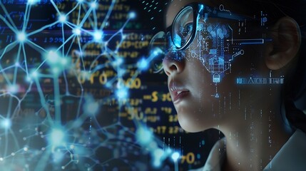 Image of data processing and chemical formula over biracial schoolgirl global science data processing and digital interface concept digitally generated image : Generative AI