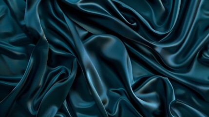 Obraz premium Beautiful dark blue green silk satin background Soft folds on shiny fabric Luxury background with copy space for design Web banner Wide Flat lay top view table Christmas Valentine : Generative AI