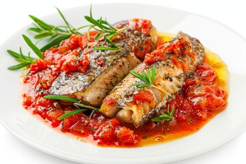Fototapeta premium Canned sardines in tomato sauce isolated on white background