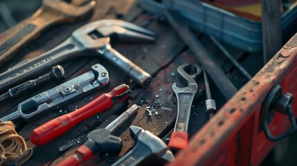 Fototapeta premium Background of various construction tools : Generative AI