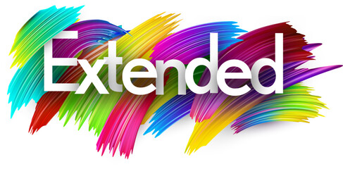 Obraz premium Extended paper word sign with colorful spectrum paint brush strokes over white. Vector illustration.