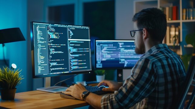 Computer science teacher doing online tutoring telling students in online videocall about ways to fix computing bugs IT professional teaching disciples in webinar how to do programming : Generative AI
