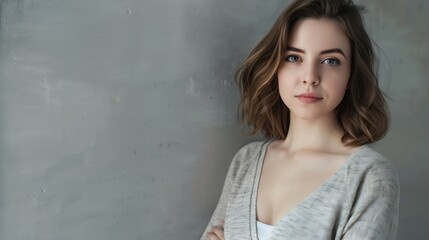 Fototapeta premium Portrait of beautiful woman on grey background : Generative AI