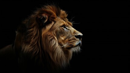 Obraz premium Portrait of a Beautiful lion lion in dark : Generative AI
