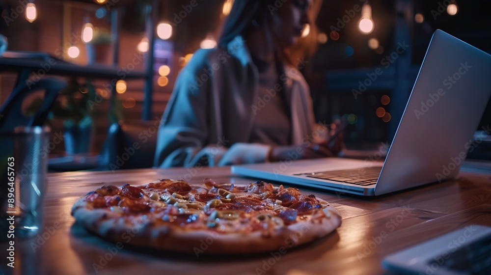 Poster business meeting laptop and people for design at night in office creative agency and overtime food f