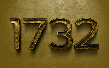 3D dark golden number design of 1732 on cracked golden background.