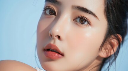 Closeup portrait of young Asian beautiful woman with Kbeauty make up style and healthy and perfect skin Facial and skin care concept for commercial advertising : Generative AI