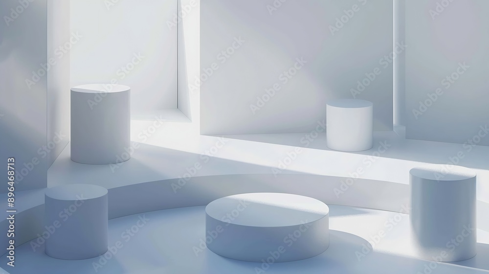 Aufkleber Abstract minimal scene with geometrical form Cylinder podiums in white colors Abstract background Scene to show cosmetic podructs Showcase display case 3d render : Generative AI