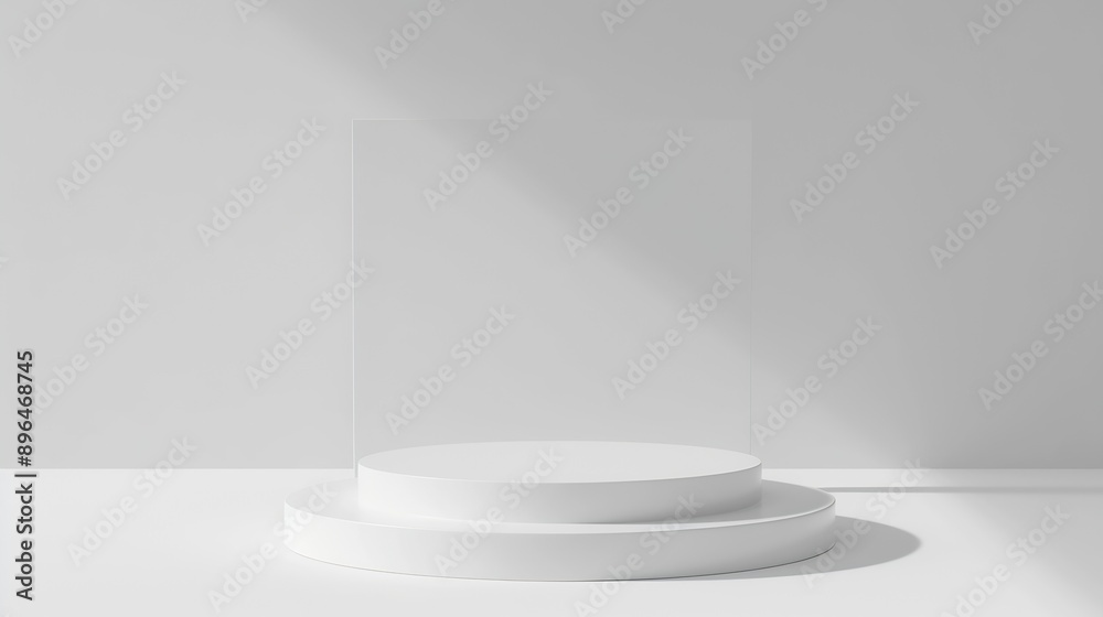 Aufkleber Abstract empty white podium on white background with shadow Mock up stand for product presentation 3D Render Minimal concept Display product Banner : Generative AI