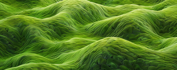 green grassy hills with wavy patterns, in the style of digital art