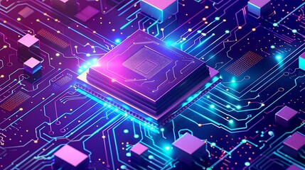 Circuit Board with Glowing Processor