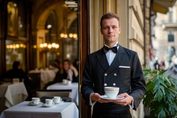 Elegant Vienna waiter serving coffee