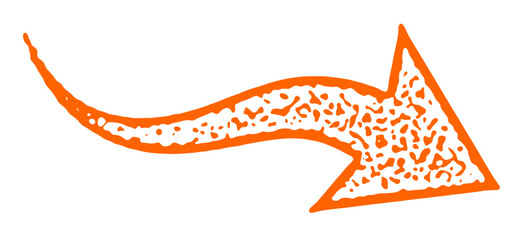 An orange rightward arrow featuring a distinctive textured design. Vector illustration suitable for navigation, direction, or highlighting purposes.