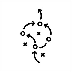 soccer tactics icon, game success strategy in football, scheme play, vector illustration on white background.
