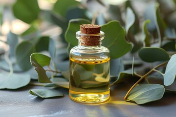 Eucalyptus oil and leaves natural cosmetics and aromatherapy