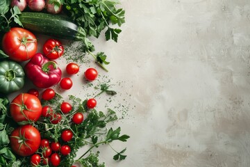 Farmers market produce from above with empty space