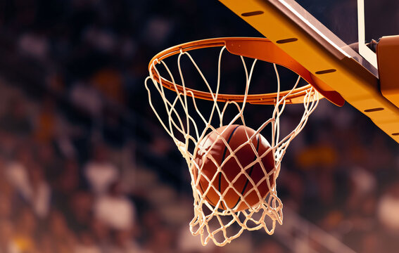 basketball game ball in hoop