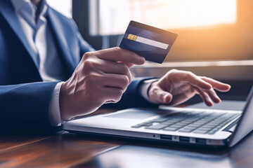 Fototapeta premium businessman holding credit debit card