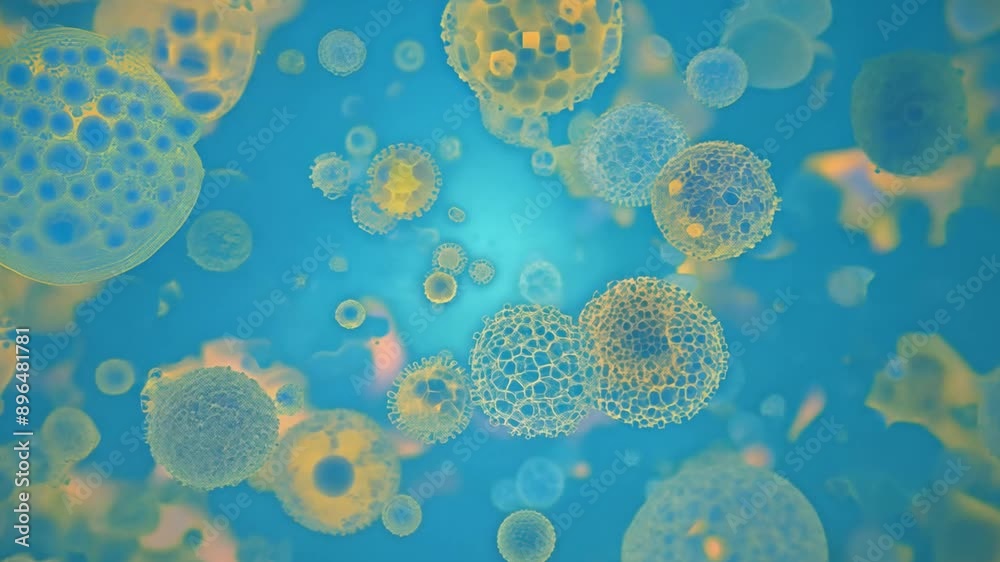 Poster abstract image of colorful bubbles in shades of teal, yellow, and pink. the bubbles appear to float 