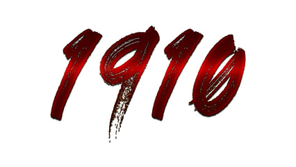3D blood red number design of 1910 on white background.